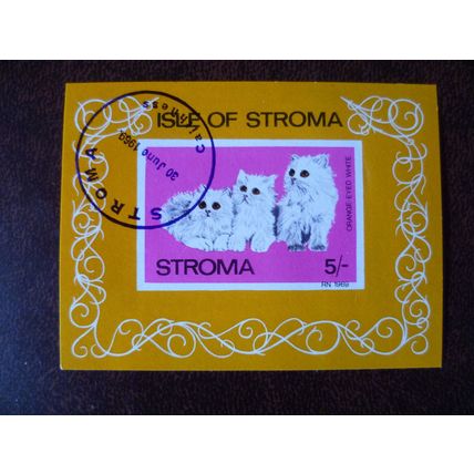 1969 Isle of Stroma Scotland Cats 5s used local stamp Caithness animals