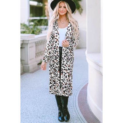 Leopard Pocketed Open Front Duster Cardigan