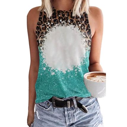 Light Blue Bleached Leopard Tie-dye Print Tank Top