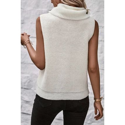 White Central Seam Cowl Neck Sweater Vest