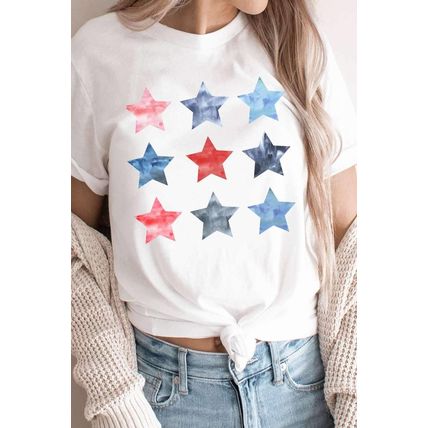 White Flag Day Stars Print Crew Neck T Shirt