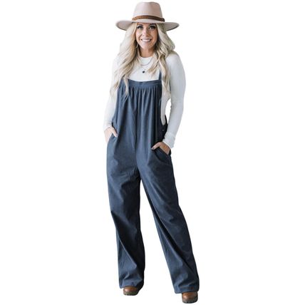 Real Teal Solid Pocketed Loose Fit Corduroy Overall