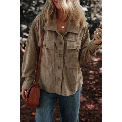 Dark Khaki Textured Chest Pocket Button-up Shacket