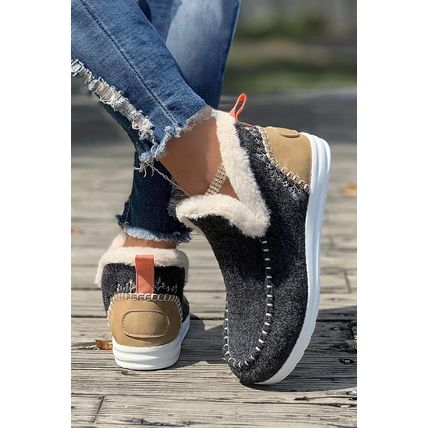 Carbon Grey Suede Stitching Patchwork Plush Lined Anklet Boots