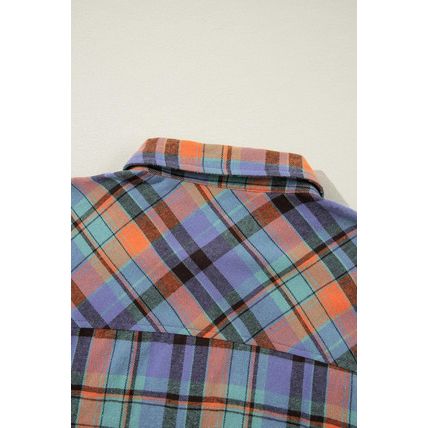 Orange Plus Size Plaid Print Buttoned Shirt