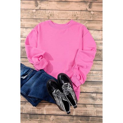 Bonbon Plain Drop Shoulder Crewneck Pullover Sweatshirt