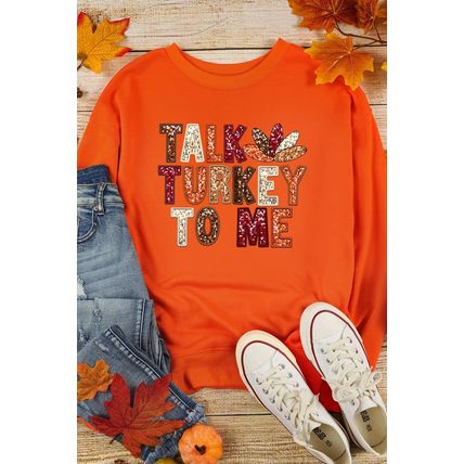 Orange TALK TURKEY TO ME Heat Transfer Printing Graphic Thanksgiving Holiday Swe