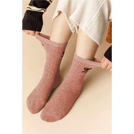 Gossamer Pink Bowknot Detail Ribbed Winter Stockings