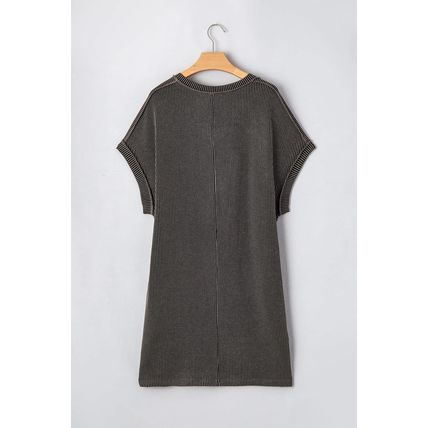 Carbon Grey Corded V Neck Plus Size T Shirt Dress with Pockets