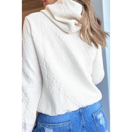 White Cable Lattice Texture Kangaroo Pocket Hoodie