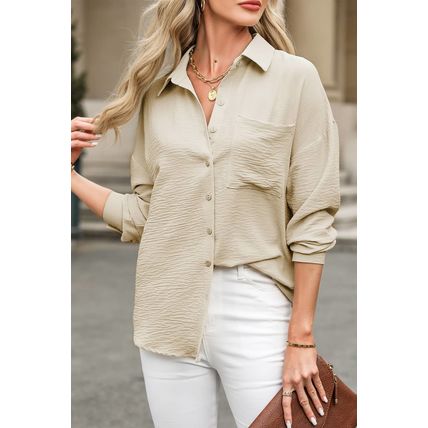 Beige Pure Color Patch Pocket Shirt
