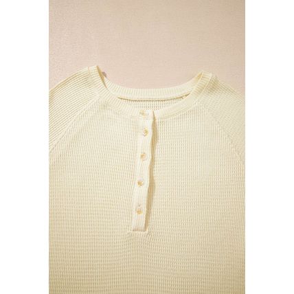 Oatmeal Textured Knit Half Buttons Henley Top