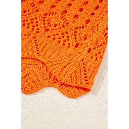 Carrot Solid Color Open Crochet Scallop Edge Sweater