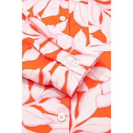 Orange Botanical Print Single Chest Pocket Button Up Shirt