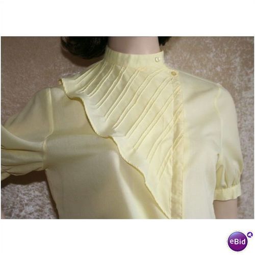 Vintage 1970 Yellow Pin Tuck Blouse Size 10 12 Womens