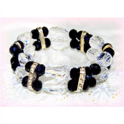 Outstanding White Pear Black Swarovski Crystals Bracelets Bangles Jewellery 684