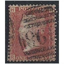 1858 SG43 1d Red Plate 93 Good/Fine Used Check Letters "RH".
