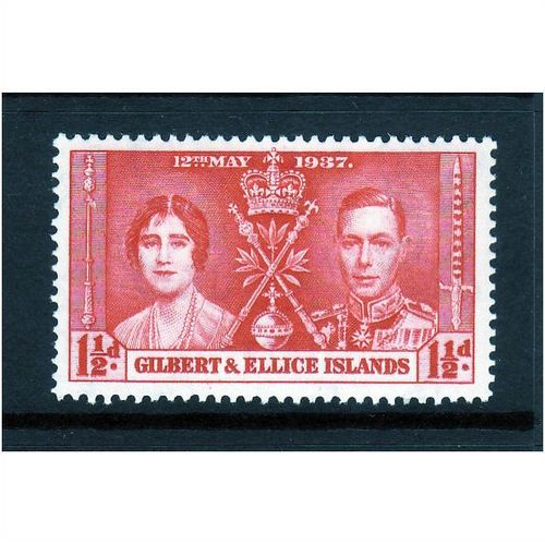 GILBERT AND ELLICE ISLANDS 1937 CORONATION SG 41 1 1/2d SCARLET U/M MINT
