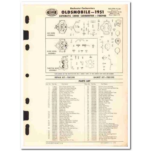rochester carburetors 1951 oldsmobile automatic choke vintage manual