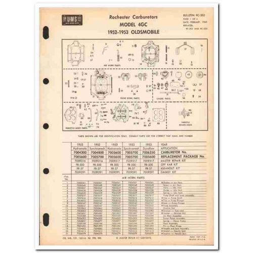 rochester carburetors 1952-1953 oldsmobile model 4gc vintage manual