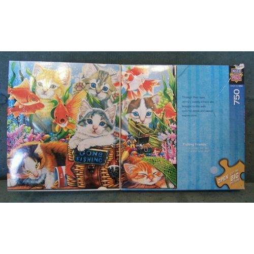 Furry Friends "Fishing Kittens" 750 piece Cat Puzzle Complete