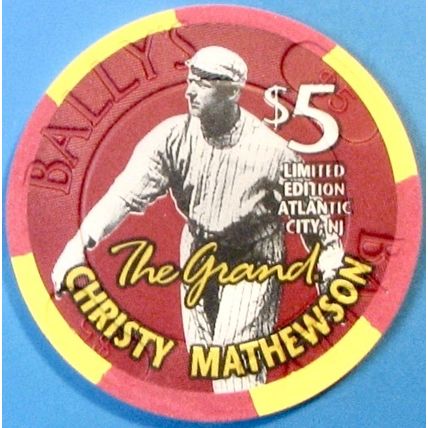 Bally's Grand. $5 Casino Chip. Atlantic City, NJ. Christy Mathewson. X39.