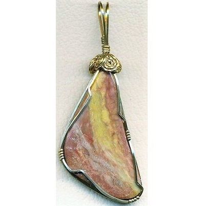 Petrified Wood Brass Wire Wrap Gemstone Pendant 14
