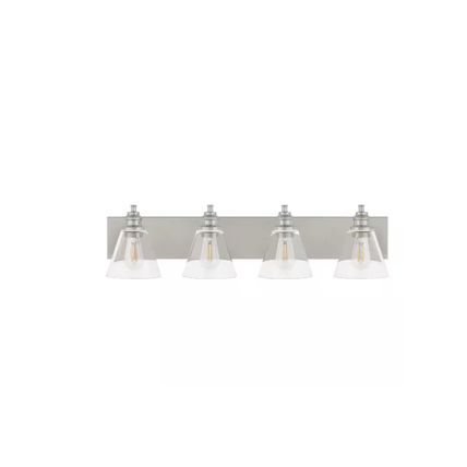 H B Manor 33" 4-Light Polished Nickel Industrial Vanity Light w/ Clear Glass