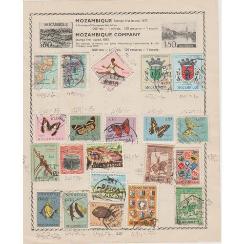 Mozambique page of 21 with fish & butterflies etc