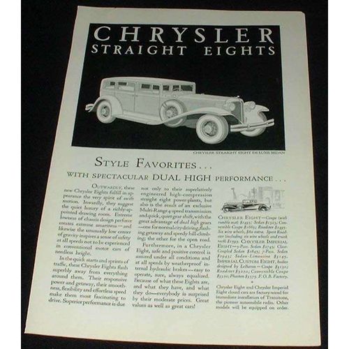 1931 Chrysler Straight Eight Deluxe Sedan Ad!