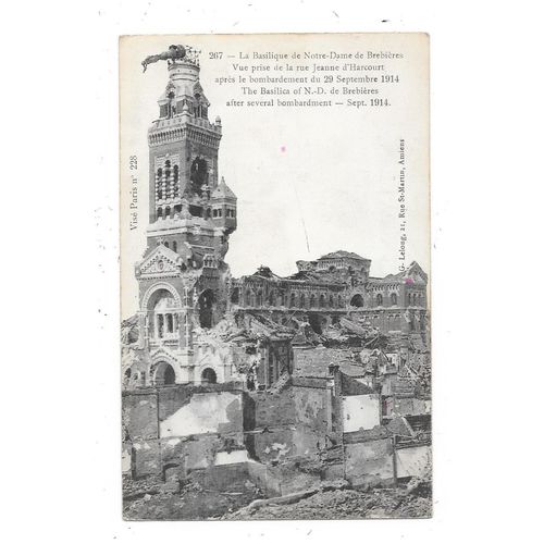 WORLD WAR ONE POSTCARD OF SHELL DAMAGED BASCILICA AT BREBIERES FRANCE (2404)