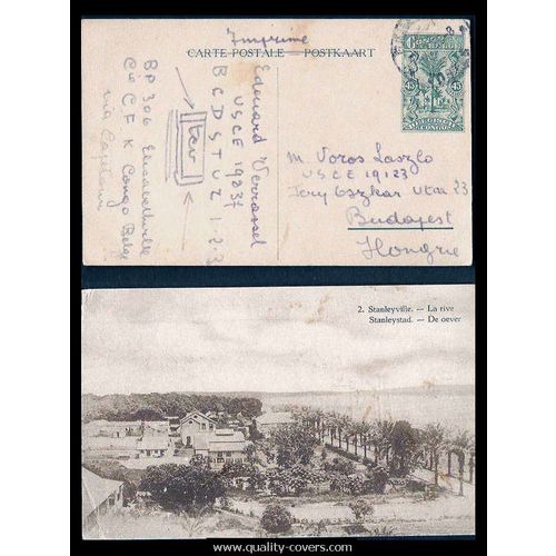 Belgium Congo # 2 Postal Card 1928 Edward Verrossel to Hungary Printed Matter