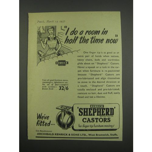 1957 Kenrick Shepherd Castors Ad - I do a room in half the time now