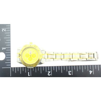 New Old Stock Women's Quartz Watch Round Gold Dial American Flag S.Steel Band