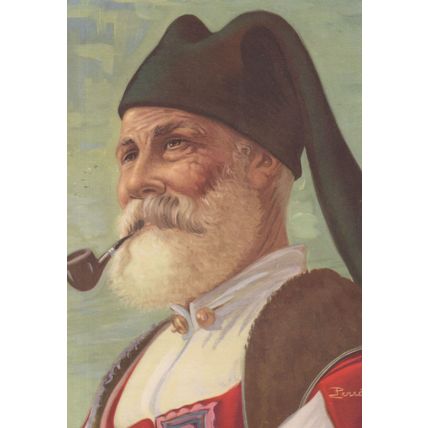 Desulo Italian Elderly Man Costume Smoking Pipe Vintage Postcard