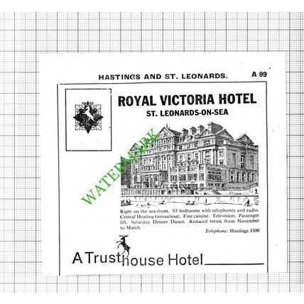Royal Victoria Hotel St Leonards On Sea Small Advert - 1964 Cutting