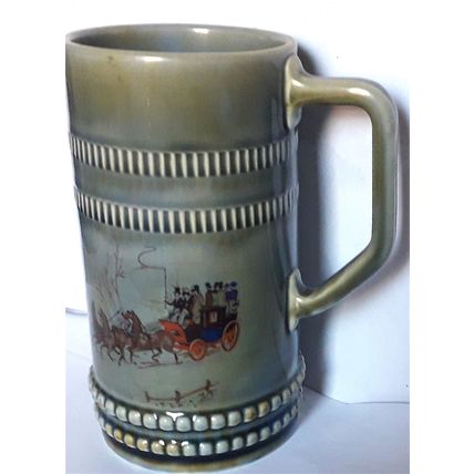 IRISH PORCELAIN TANKARD - COACH and HORSES - 16 x 13 cm GOOD