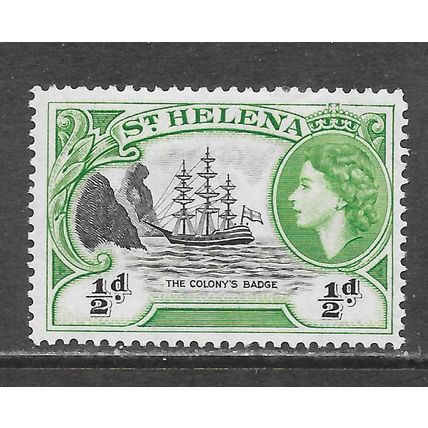 ST HELENA SAINT 1953 QE2 COLONY BADGE ROCK SHIP MH MINT MOUNTED SG153 153 SG