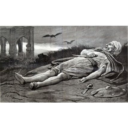 WOUNDED 1878 Turban - Knife - JOHN EVAN HODGSON - Vultures VICTORIAN ENGRAVING