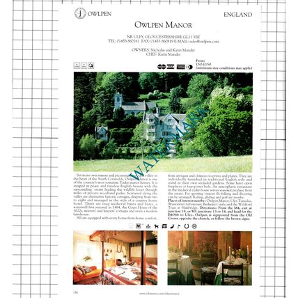 Sea Marge Hotel Overstrand Norfolk / Owlpen Manor Uley Gloucester - 2001 Advert