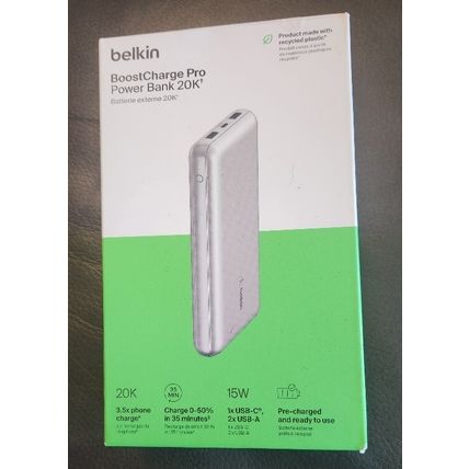 Belkin BoostCharge Pro Power Bank 20K Portable Battery Charger 15W - Silver