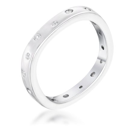 23Ct Rhodium Plated Cz Speckled Square Shaped Stackable Band