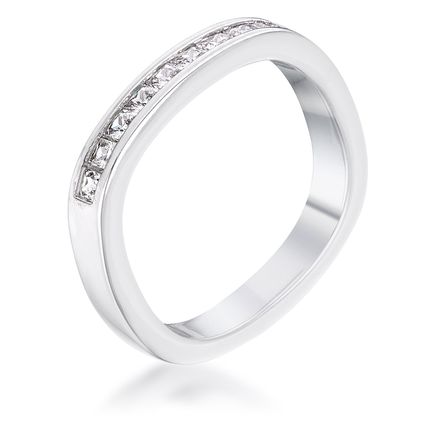 9Ct Channel Set Princess Cut Rhodium Plated Square Shaped Stackable Band