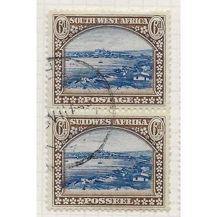 AFRICA SOUTH WEST 1931 VERT PAIR 6d LUDERITZ BAY SG79 USED PMK L SWA