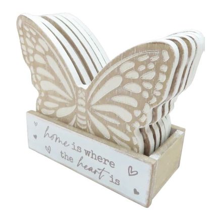 Butterfly Coasters with Holder Home is Where the Heart Is 9.5 CM Set of Six