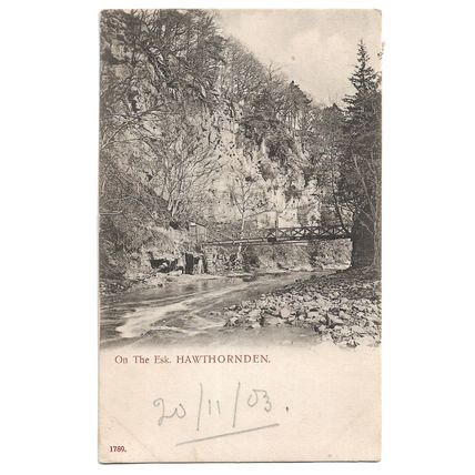 Postcard UK Scotland Midlothian Hawthornden footbridge River Esk posted 1903