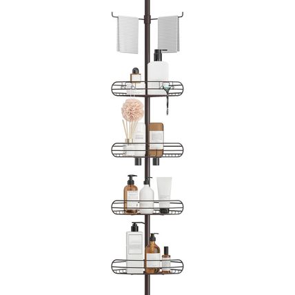 ALLZONE Corner Shower Caddy Tension Pole, 4-Tier Adjustable Shelves, Rustproof B