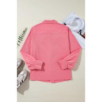 Bonbon Corduroy Flap Detail Button Up Split Shacket