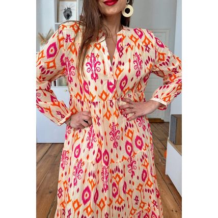 Orange Western Abstract Geometric Printed Maxi Dress