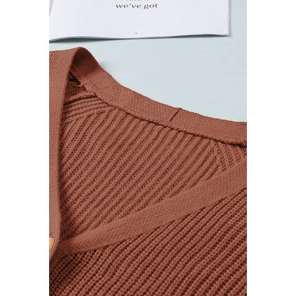 Red Bishop Sleeve Button V Neck Cardigan Sweater